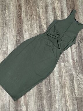 Express Sleeveless Olive Twist-Front Midi Dress